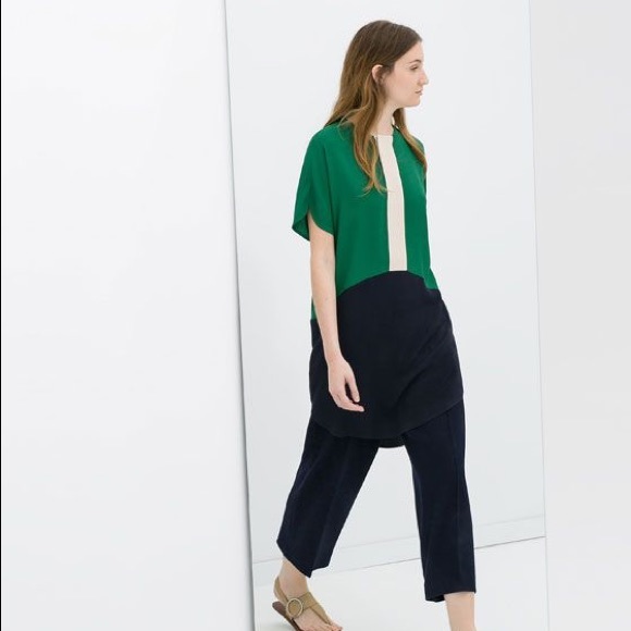 NWT ZARA COLORBLOCK NAVY GREEN TUNIC TOP DRESS - Picture 7 of 13